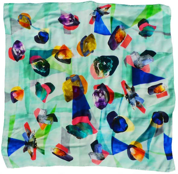 Image of colorfully printed scarf by Charlotte Linton